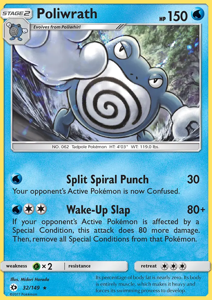 Poliwrath Rare Pokemon card #32 from Sun & Moon
