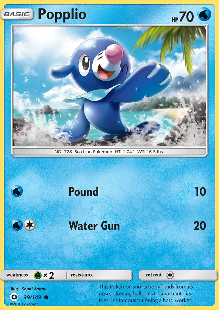 Popplio Common Pokemon card #39 from Sun & Moon