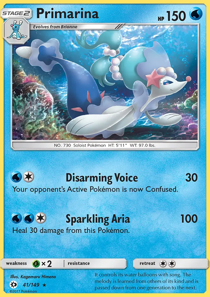 Primarina Rare Pokemon card #41 from Sun & Moon