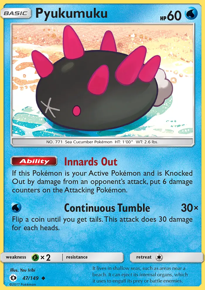 Pyukumuku Uncommon Pokemon card #47 from Sun & Moon