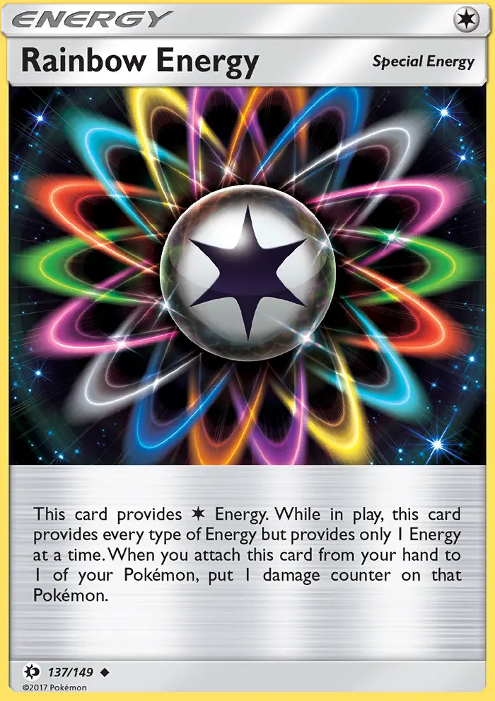 Rainbow Energy Uncommon Pokemon card #137 from Sun & Moon