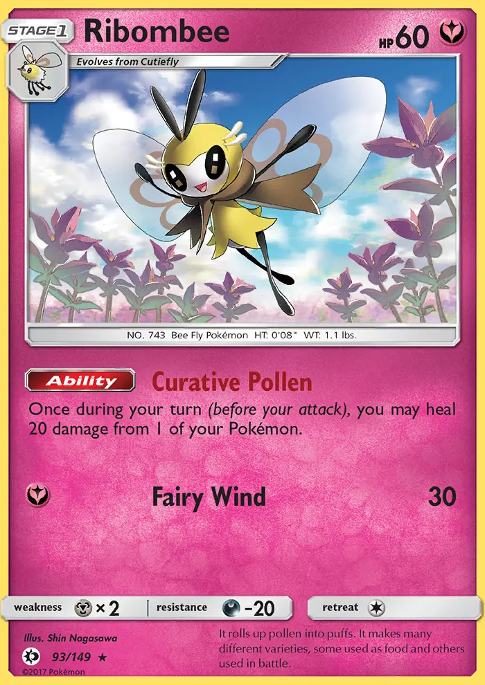 Ribombee Rare Pokemon card #93 from Sun & Moon