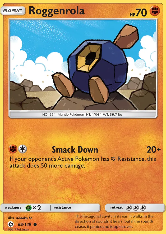 Roggenrola Common Pokemon card #69 from Sun & Moon