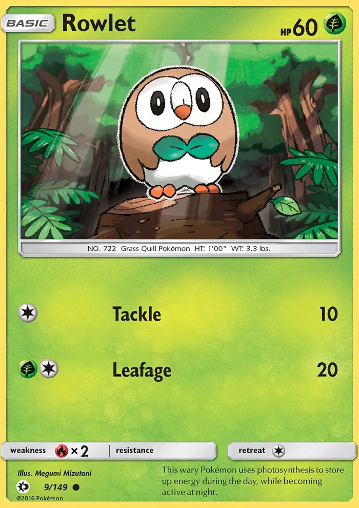 Rowlet Common Pokemon card #9 from Sun & Moon