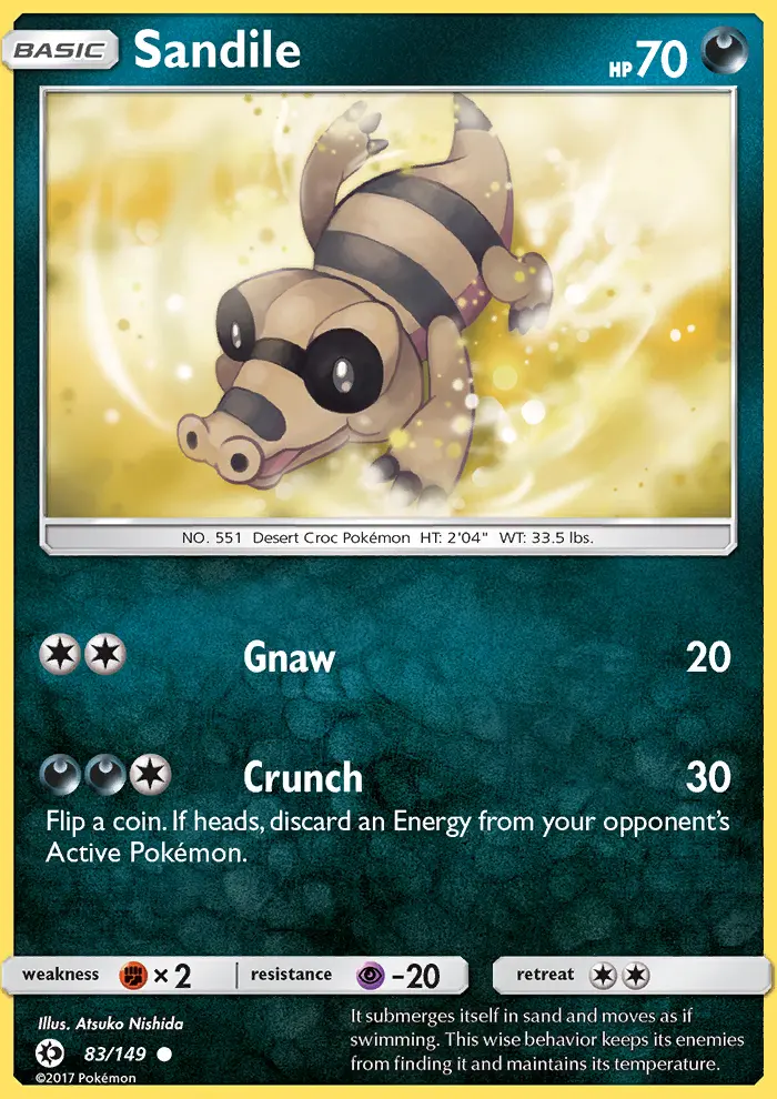 Sandile Common Pokemon card #83 from Sun & Moon