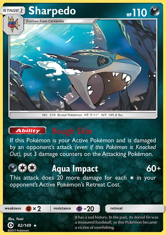 Sharpedo Rare Pokemon card #82 from Sun & Moon