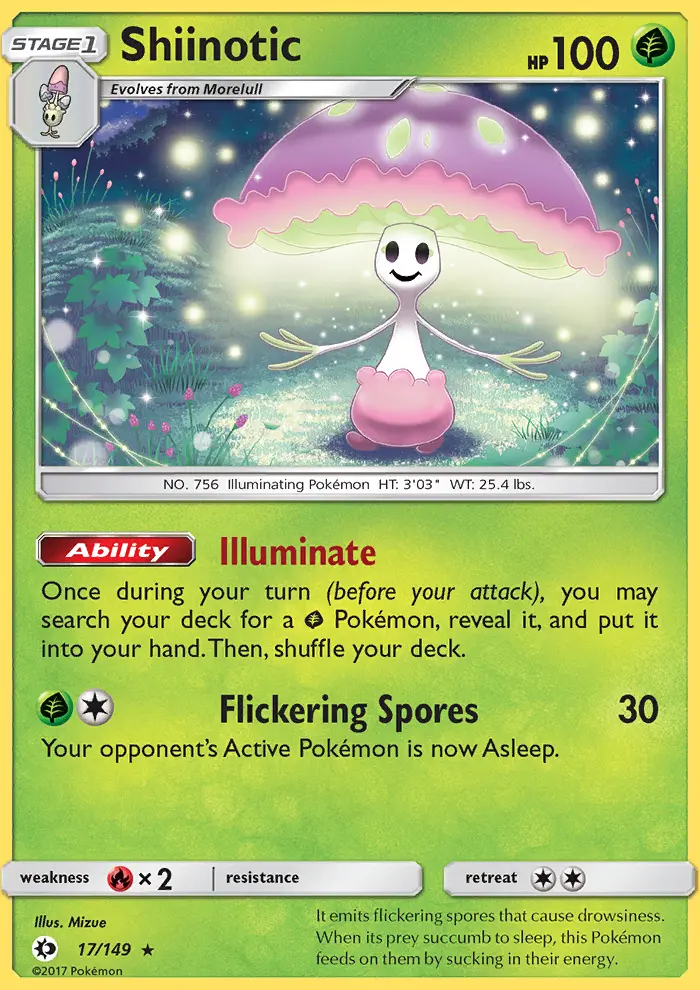 Shiinotic Rare Pokemon card #17 from Sun & Moon