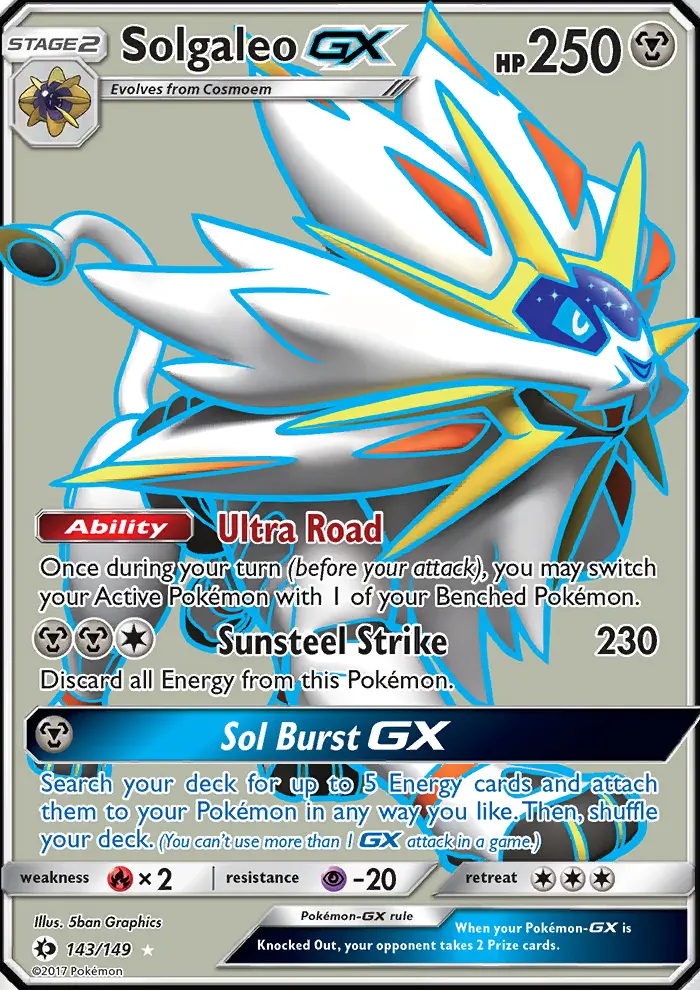 Solgaleo GX Ultra Rare Pokemon card #143 from Sun & Moon