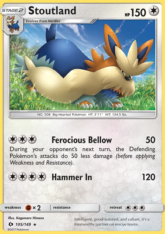 Stoutland Rare Pokemon card #105 from Sun & Moon
