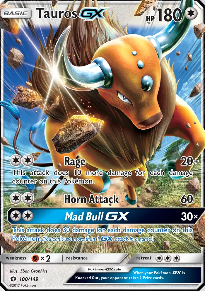 Tauros GX Ultra Rare Pokemon card #100 from Sun & Moon