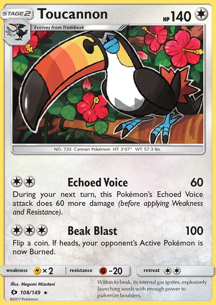 Toucannon Rare Pokemon card #108 from Sun & Moon