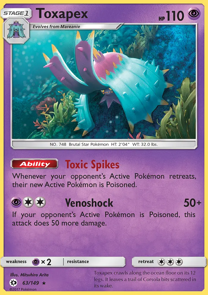 Toxapex Rare Pokemon card #63 from Sun & Moon