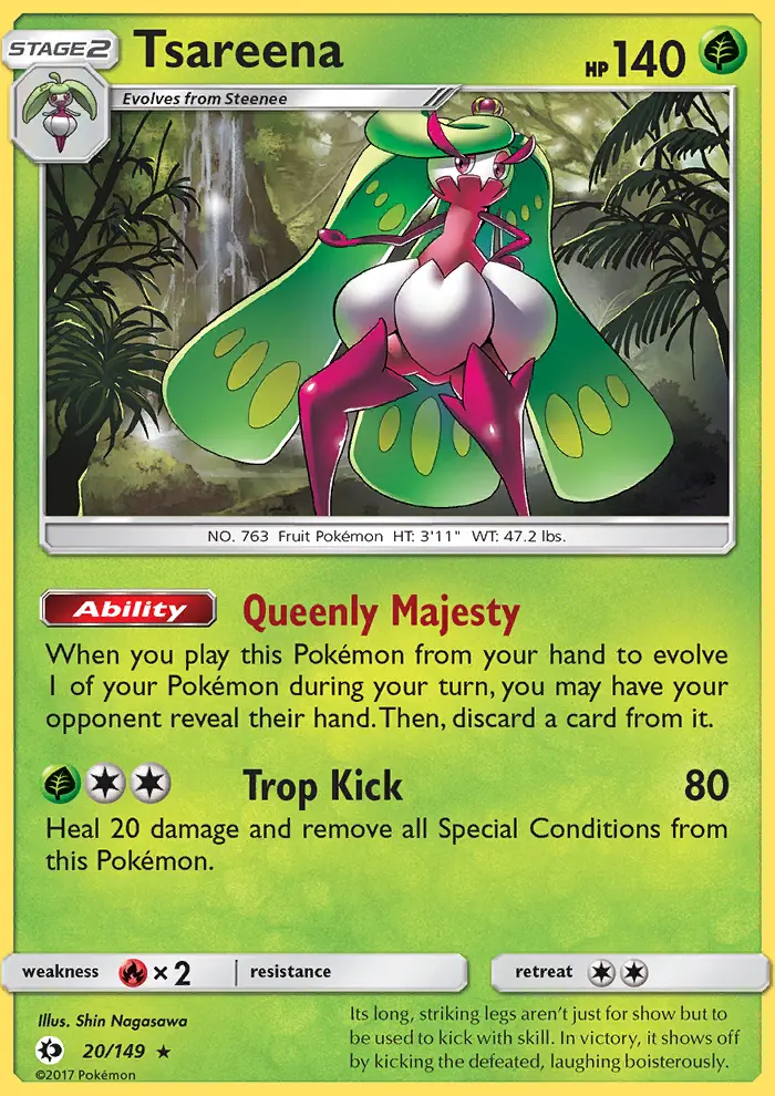 Tsareena Rare Pokemon card #20 from Sun & Moon