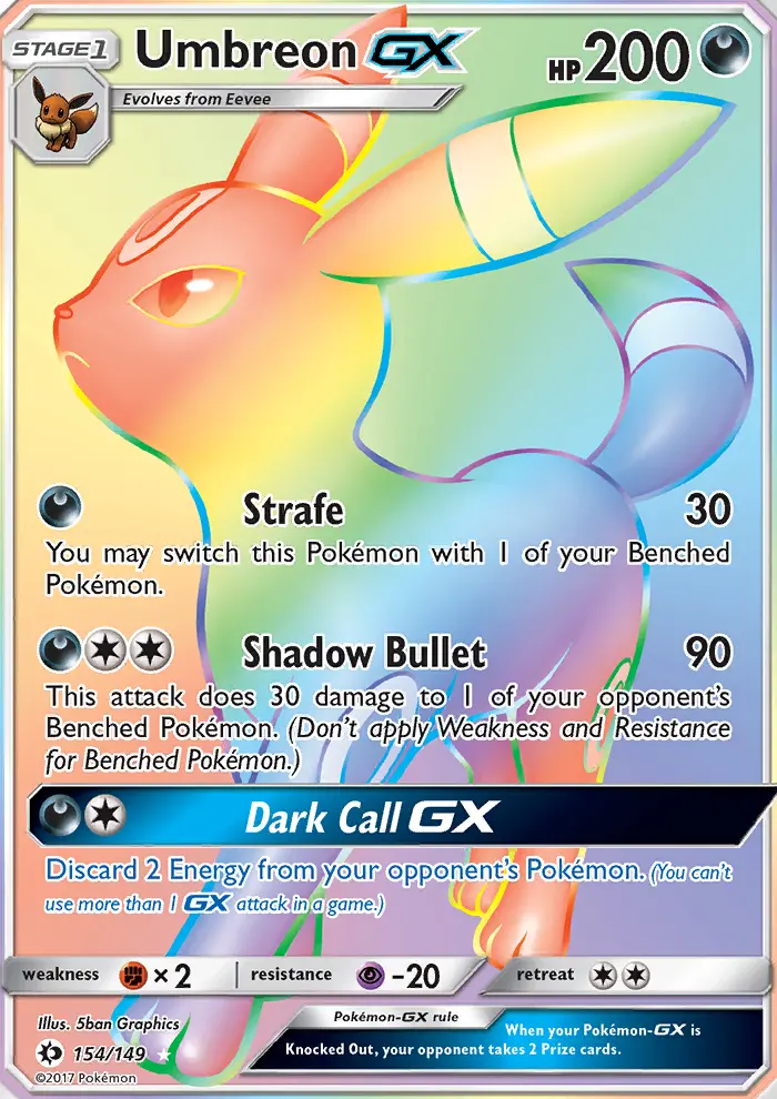 Umbreon GX Secret Rare Pokemon card #154 from Sun & Moon