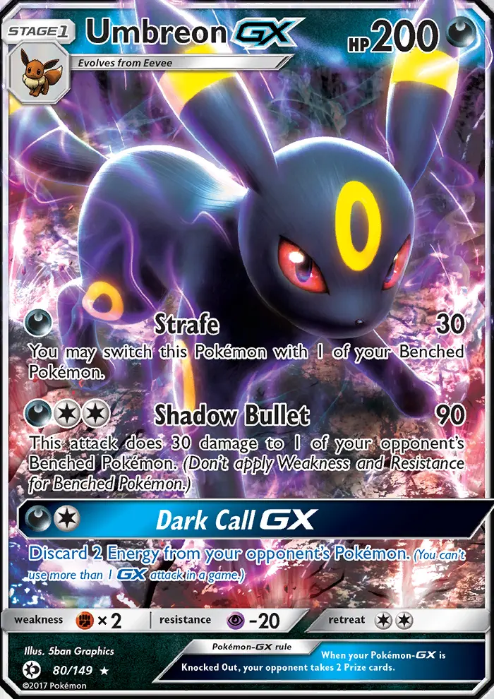 Umbreon GX Ultra Rare Pokemon card #80 from Sun & Moon
