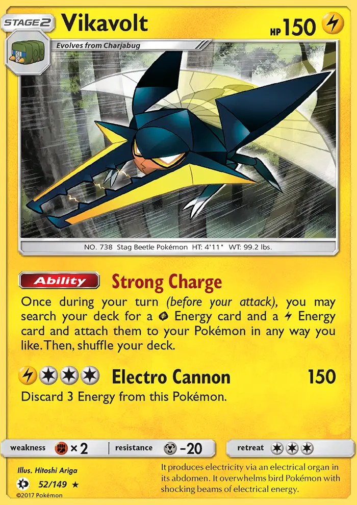 Vikavolt Rare Pokemon card #52 from Sun & Moon