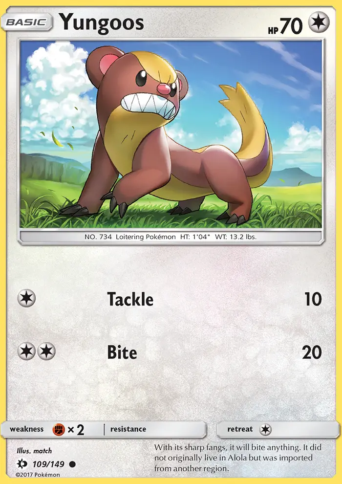 Yungoos Common Pokemon card #109 from Sun & Moon