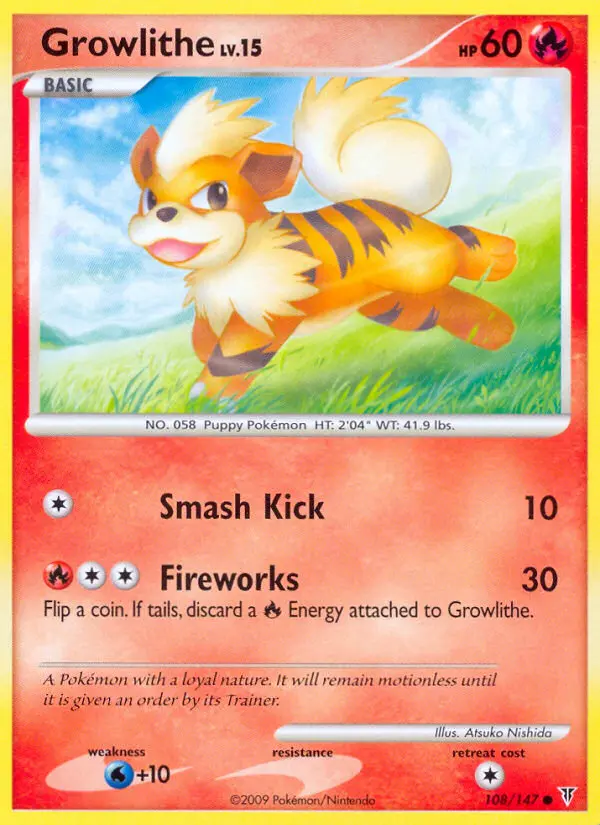 Growlithe Common Pokemon card #108 from Supreme Victors