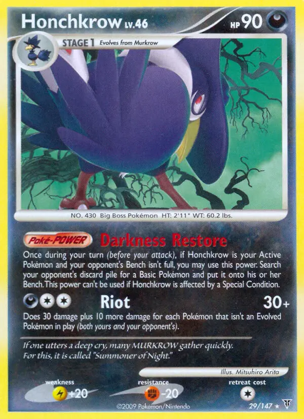 Honchkrow Rare Pokemon card #29 from Supreme Victors