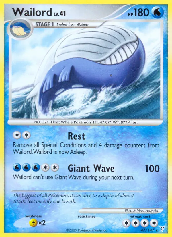 Wailord Rare Pokemon card #47 from Supreme Victors