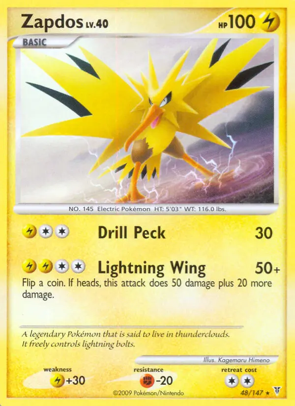 Zapdos Rare Pokemon card #48 from Supreme Victors