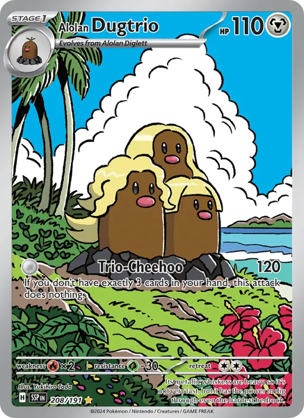 Alolan Dugtrio Illustration rare Pokemon card #208 from Surging Sparks