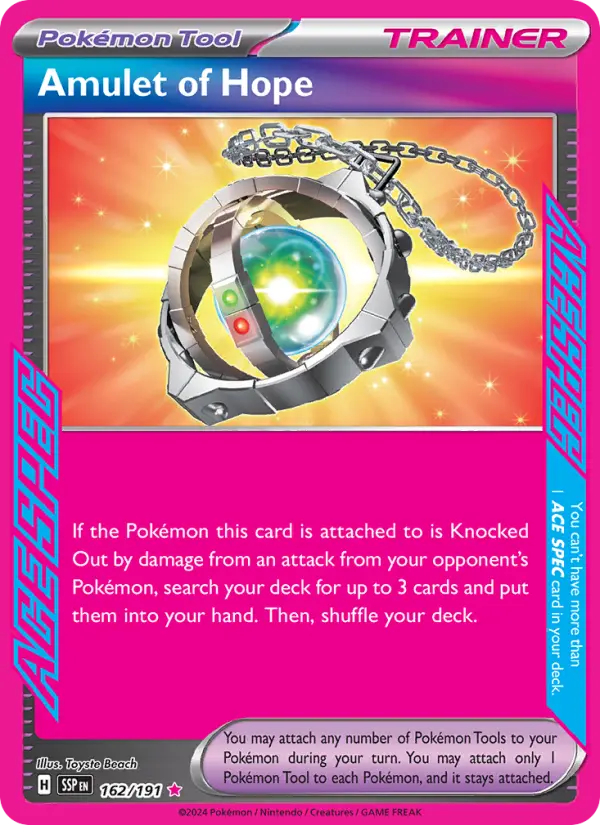 Amulet of Hope ACE SPEC Rare Pokemon card #162 from Surging Sparks