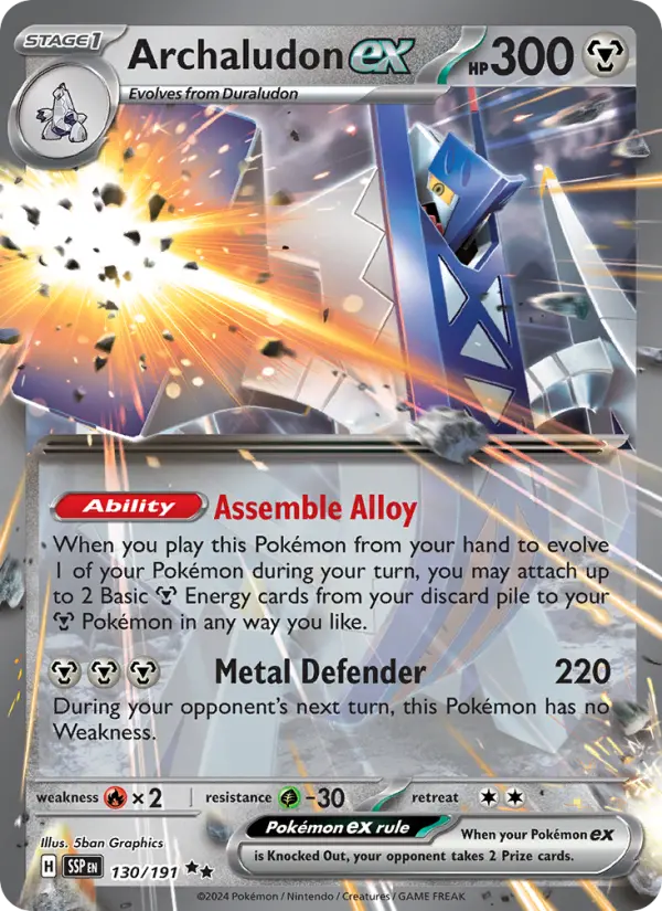 Archaludon ex Double rare Pokemon card #130 from Surging Sparks