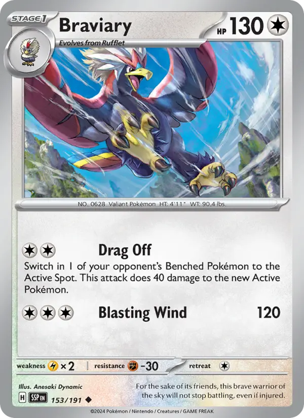 Braviary Uncommon Pokemon card #153 from Surging Sparks