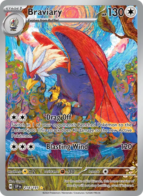 Braviary Illustration rare Pokemon card #214 from Surging Sparks