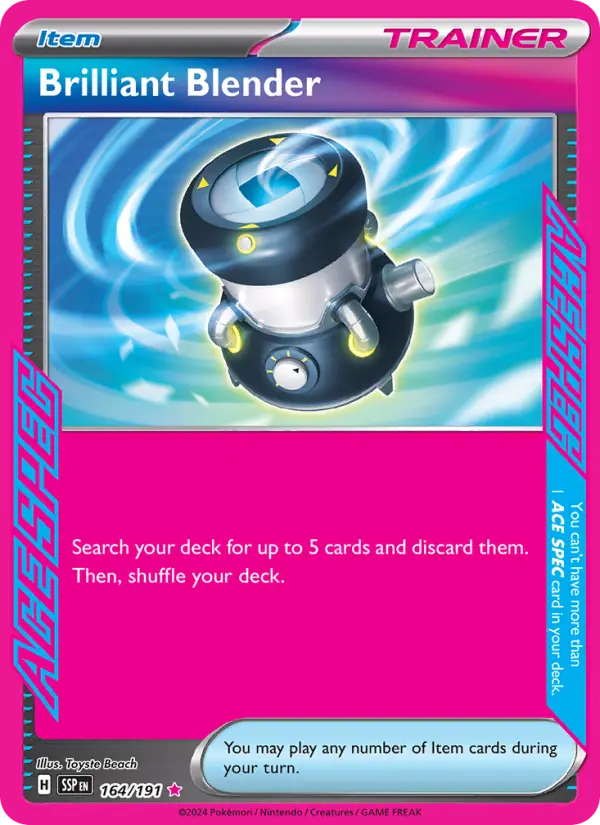 Brilliant Blender ACE SPEC Rare Pokemon card #164 from Surging Sparks