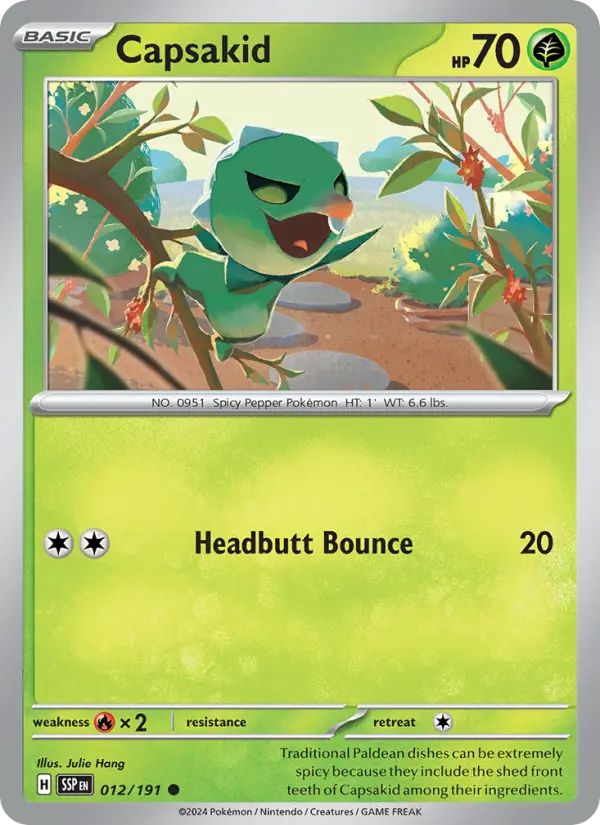 Capsakid Common Pokemon card #012 from Surging Sparks