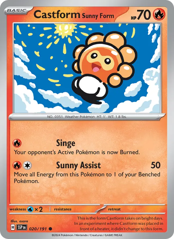 Castform Sunny Form Common Pokemon card #020 from Surging Sparks