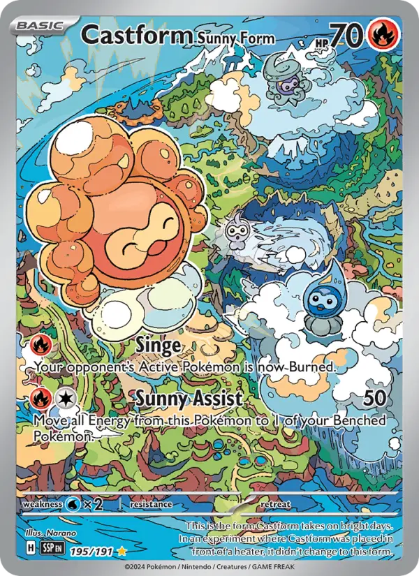 Castform Sunny Form Illustration rare Pokemon card #195 from Surging Sparks