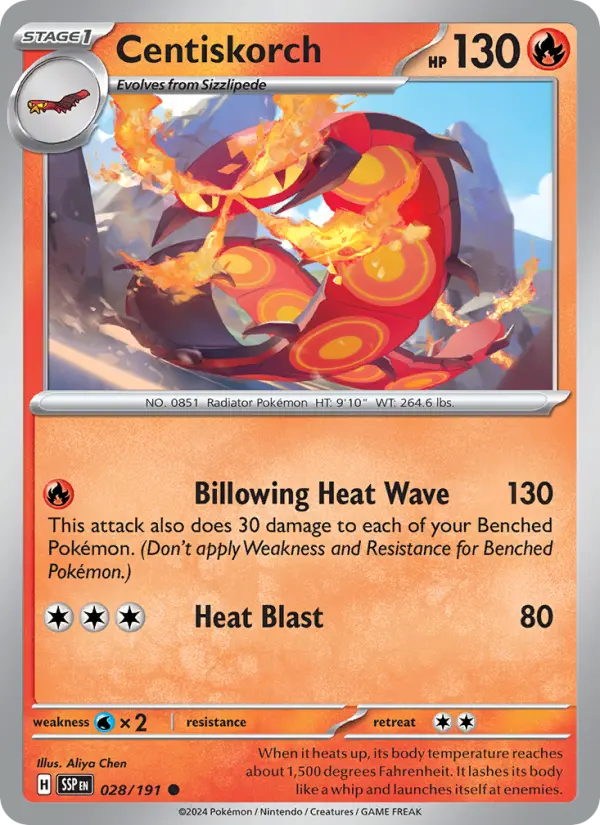 Centiskorch Common Pokemon card #028 from Surging Sparks