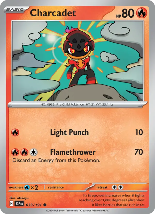 Charcadet Common Pokemon card #033 from Surging Sparks