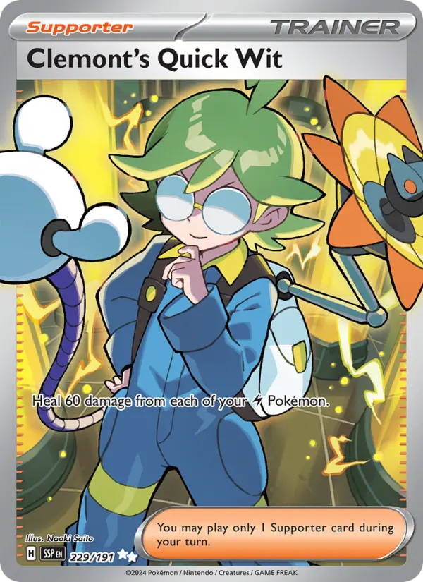 Clemont's Quick Wit Ultra Rare Pokemon card #229 from Surging Sparks