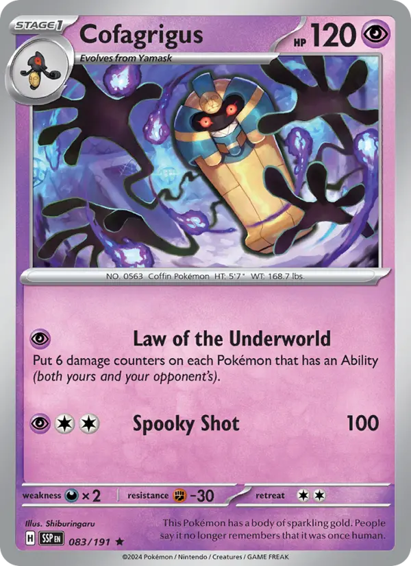 Cofagrigus Rare Pokemon card #083 from Surging Sparks