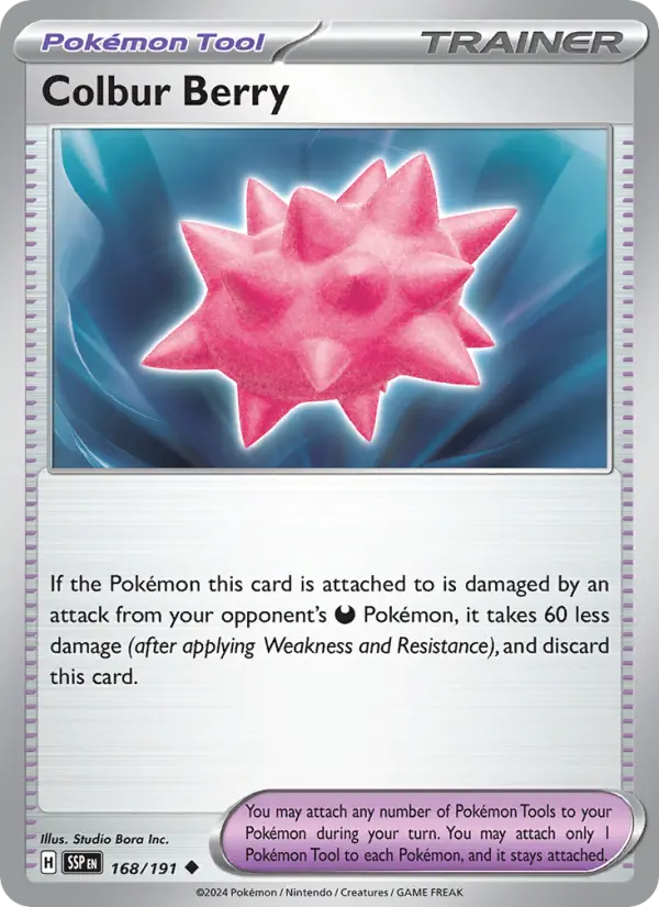 Colbur Berry Uncommon Pokemon card #168 from Surging Sparks