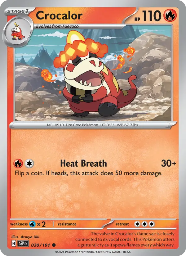 Crocalor Common Pokemon card #030 from Surging Sparks