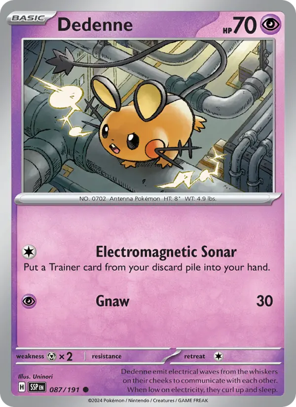 Dedenne Common Pokemon card #087 from Surging Sparks