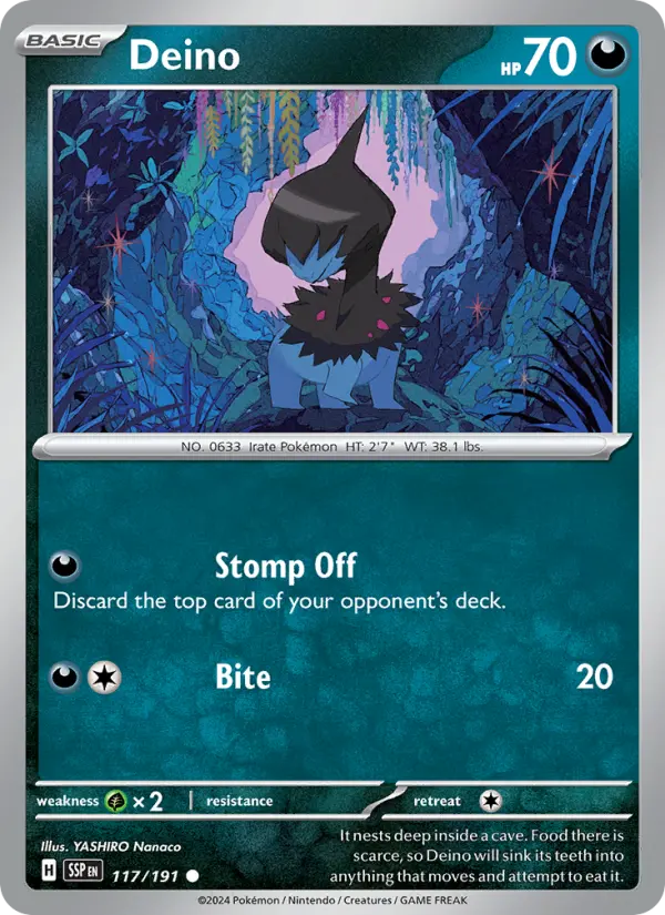 Deino Common Pokemon card #117 from Surging Sparks