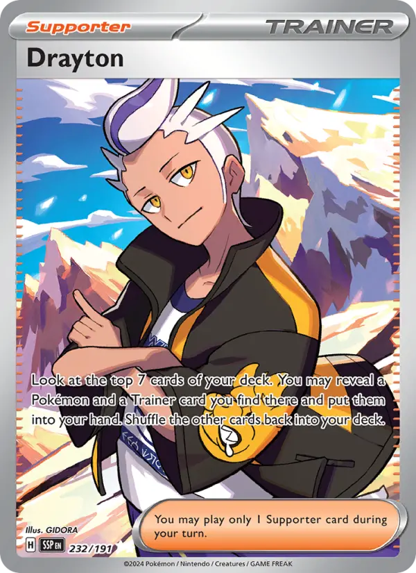 Drayton Ultra Rare Pokemon card #232 from Surging Sparks