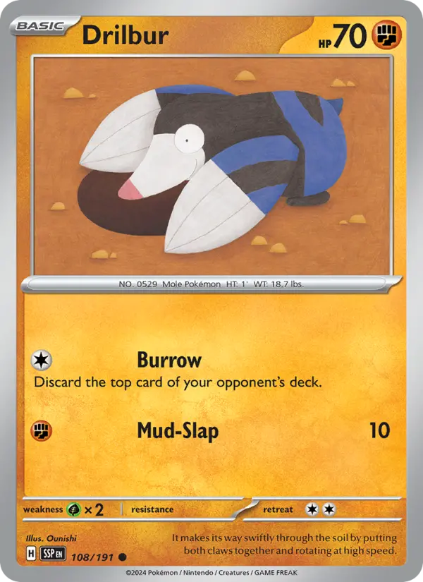Drilbur Common Pokemon card #108 from Surging Sparks