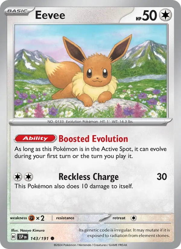 Eevee Common Pokemon card #143 from Surging Sparks