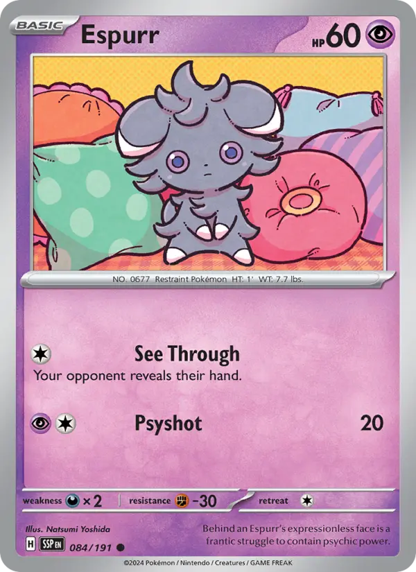 Espurr Common Pokemon card #084 from Surging Sparks