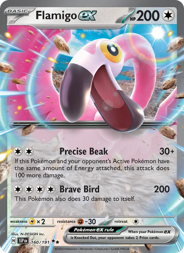 Flamigo ex Double rare Pokemon card #160 from Surging Sparks