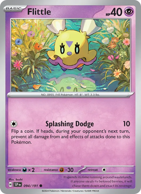 Flittle Common Pokemon card #094 from Surging Sparks