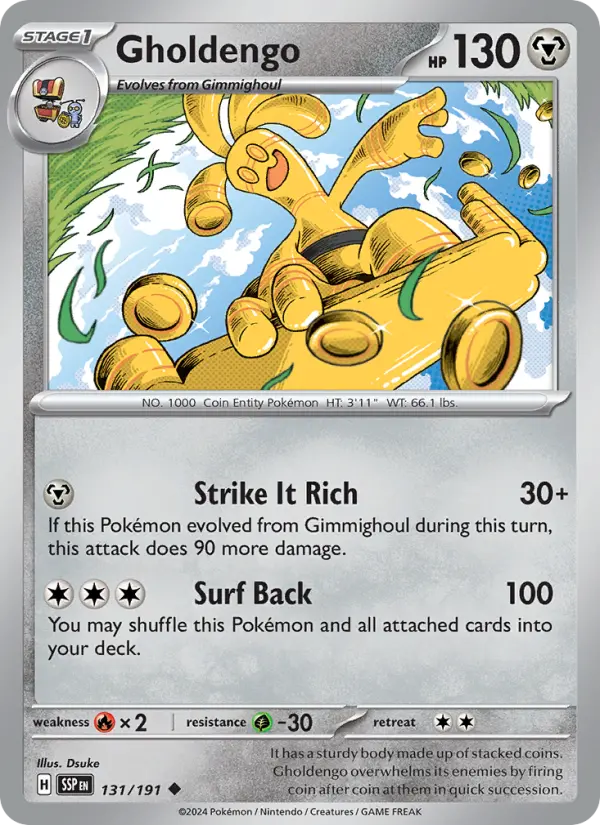 Gholdengo Uncommon Pokemon card #131 from Surging Sparks