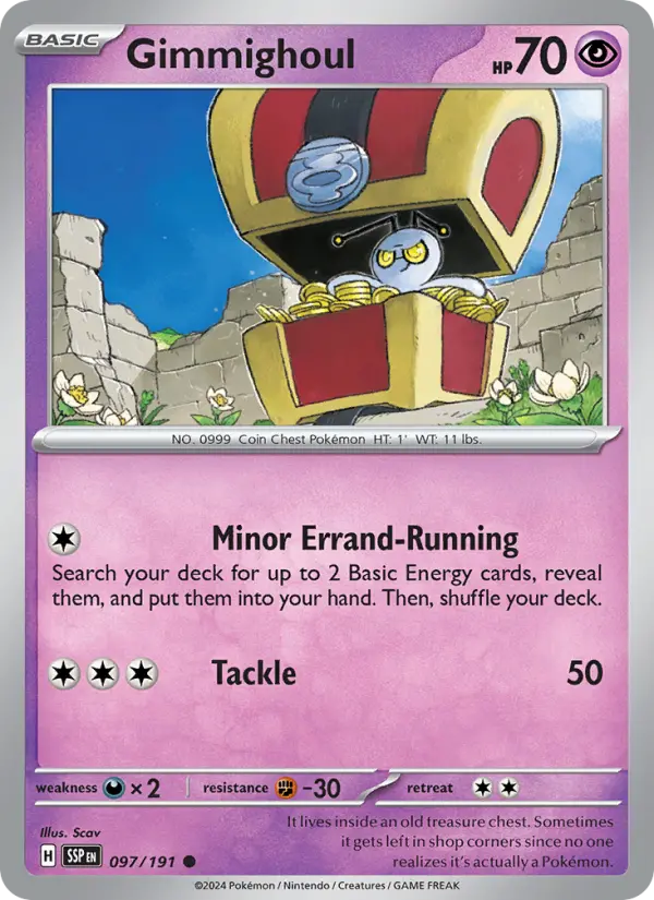 Gimmighoul Common Pokemon card #097 from Surging Sparks